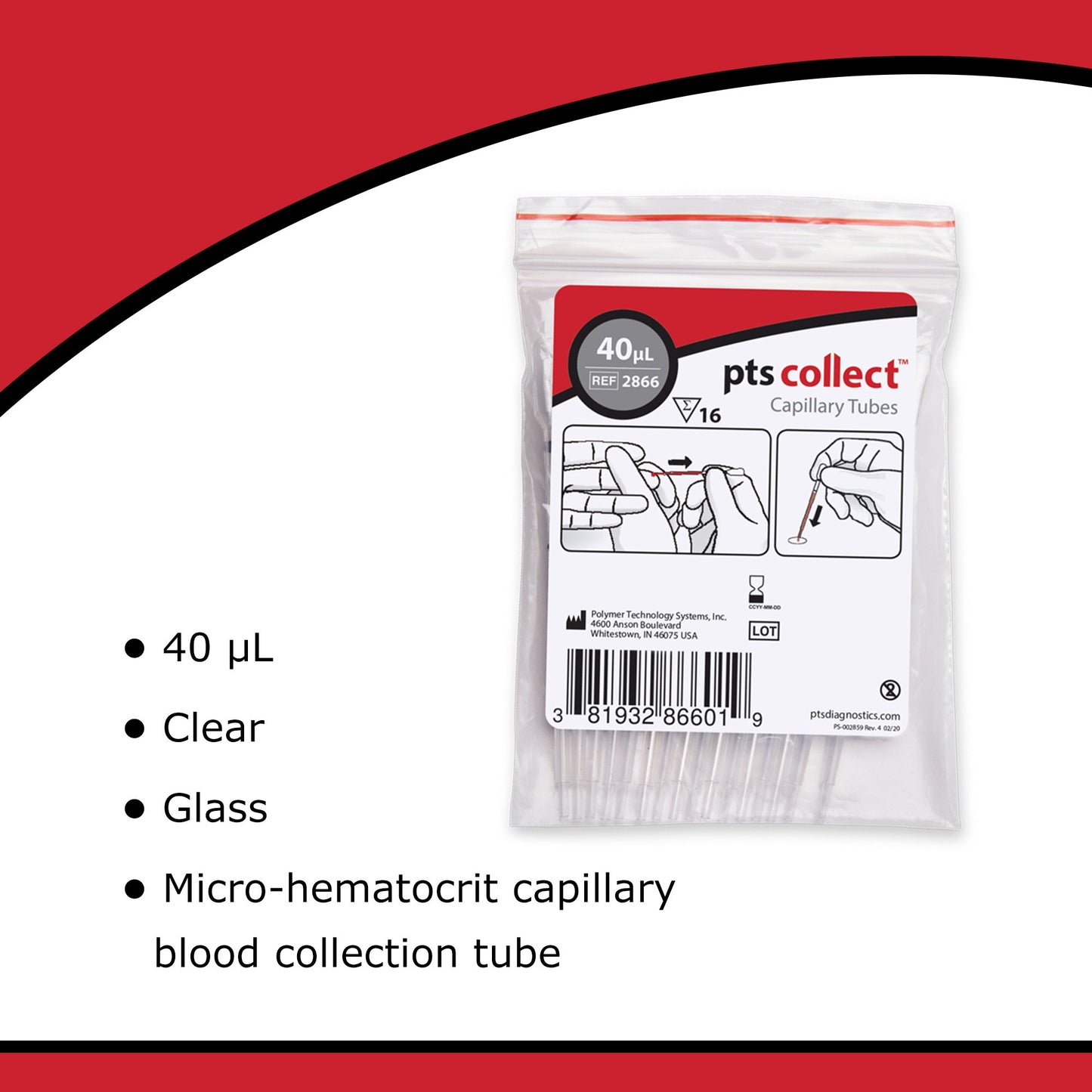 TUBE, CAPILLARY PLAIN BLK 40ULGLS (16/BG)