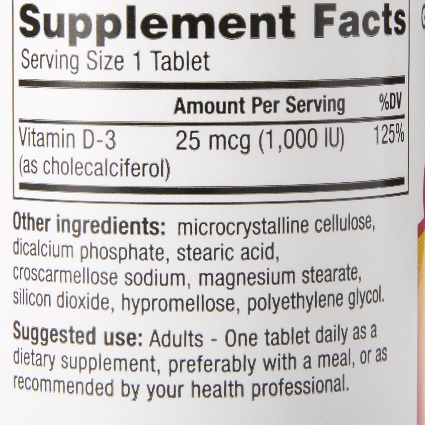 VITAMIN D3, TAB 1000IU (100/BT12BT/CS)
