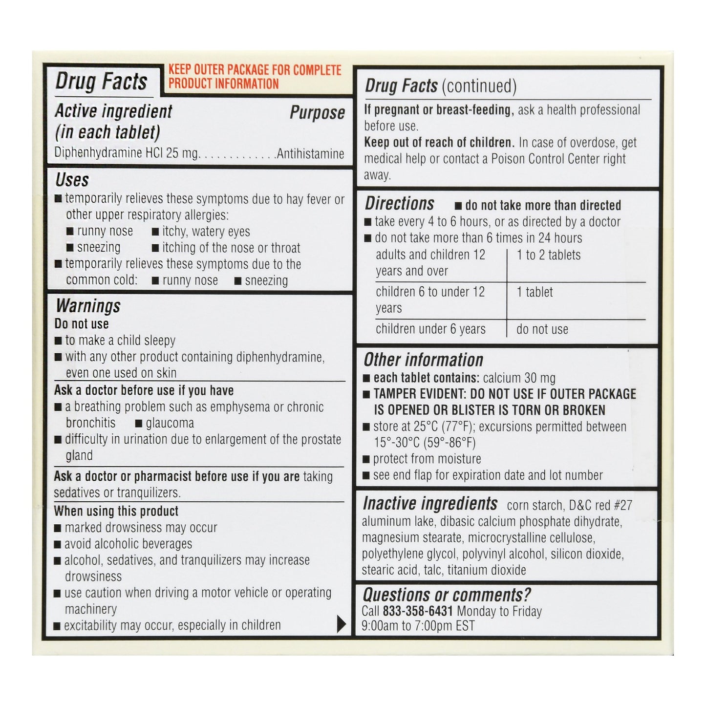 ALLERGY RELIEF ANTIHISTAMINE,TAB FT SM 25MG (24/BX)