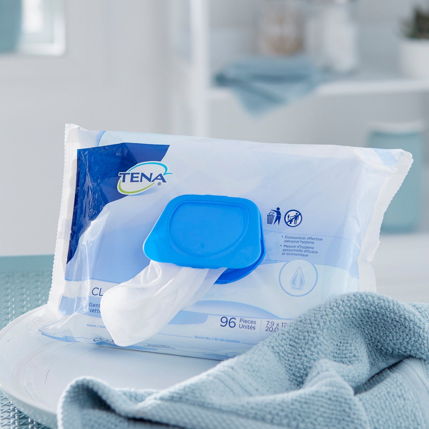 WASHCLOTH, WET CLASSIC TENA DISP (96/BG 6BG/CS)