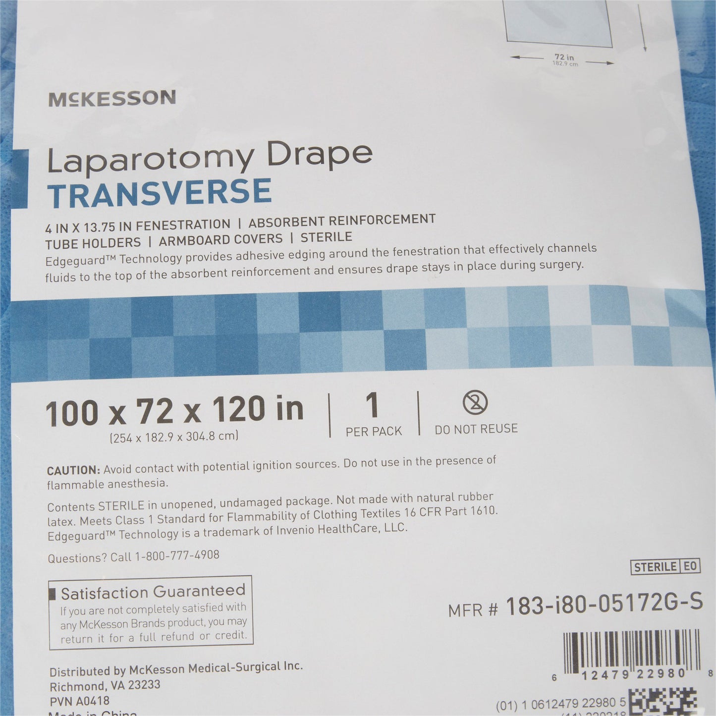 DRAPE, SURG TRANSVERSE LAPAROTOMY STR 100"X72"X120" (14/CS)