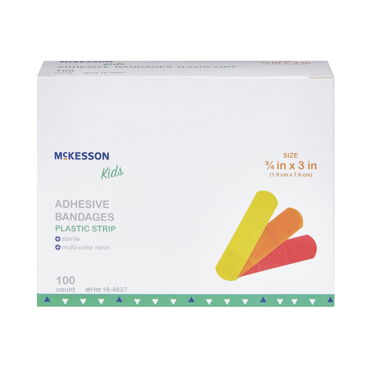 BANDAGE, ADHSV MCKID NEON STRIP 3/4"X3" (100/BX 24BX/CS)