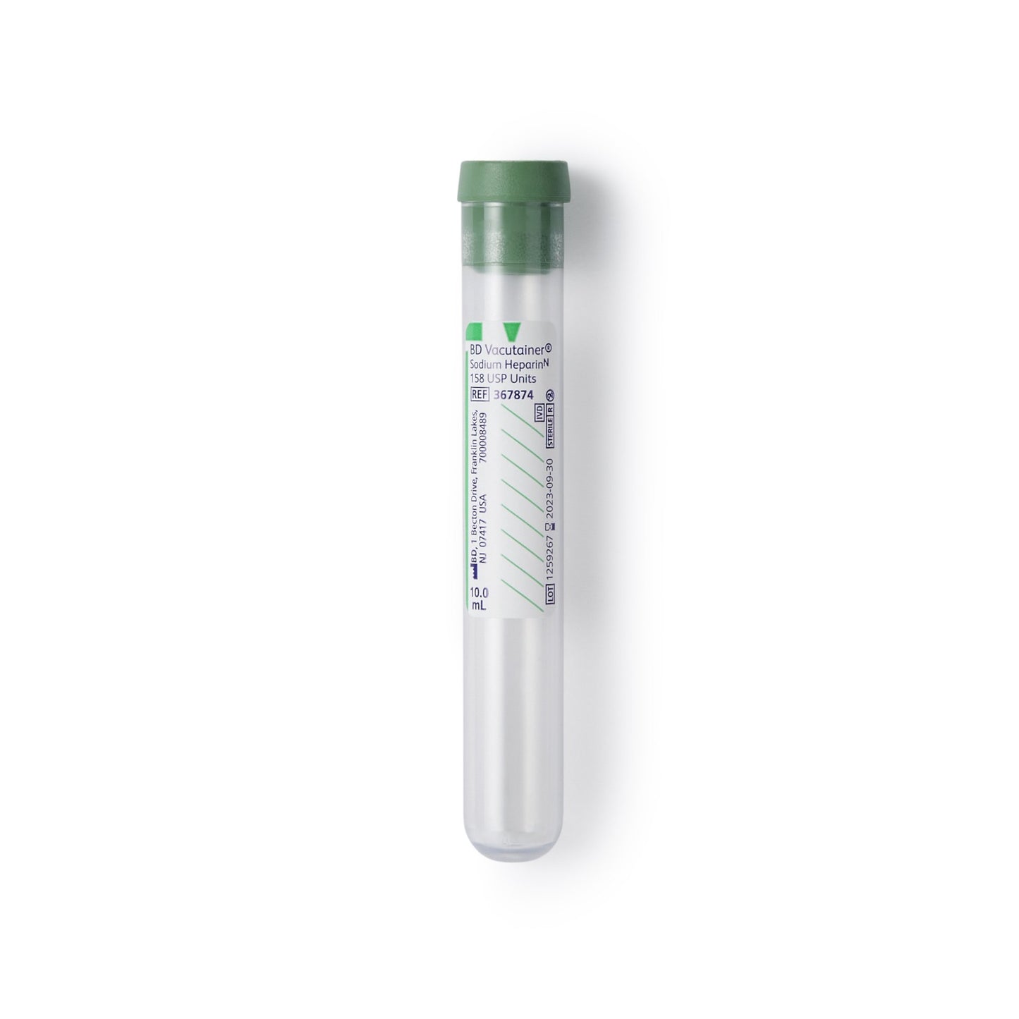 TUBE, BLD COL SODHEP GRN 10ML PLAS VACUTAINER (100/BX 10BX/C