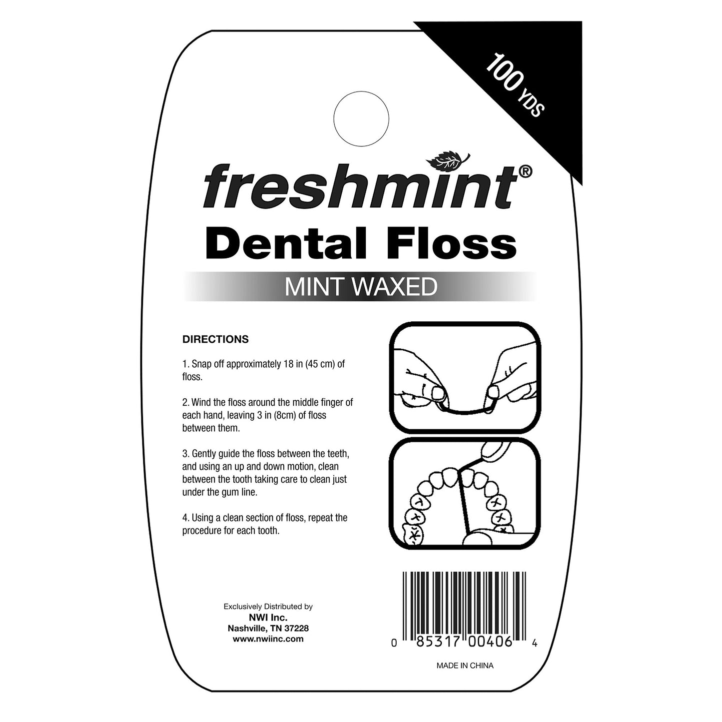 FLOSS, DENTAL WAXED MINT 100YDS (72/CS)