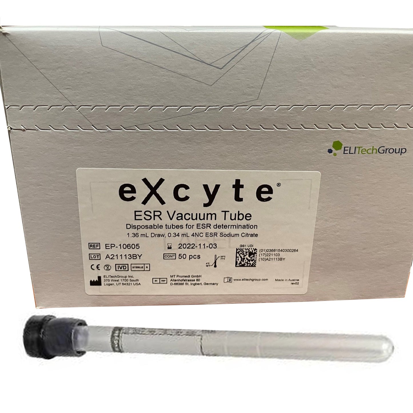 TUBE, BLD COL SODCIT BLK 1.36ML PLAS EXCYTE ESR (50/BX)