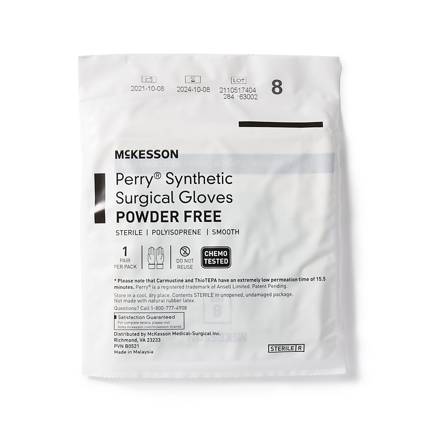 GLOVE, SURG PLYISO 8.0 STR2 SMTH CHEMO (50PR/BX 4BX/CS)
