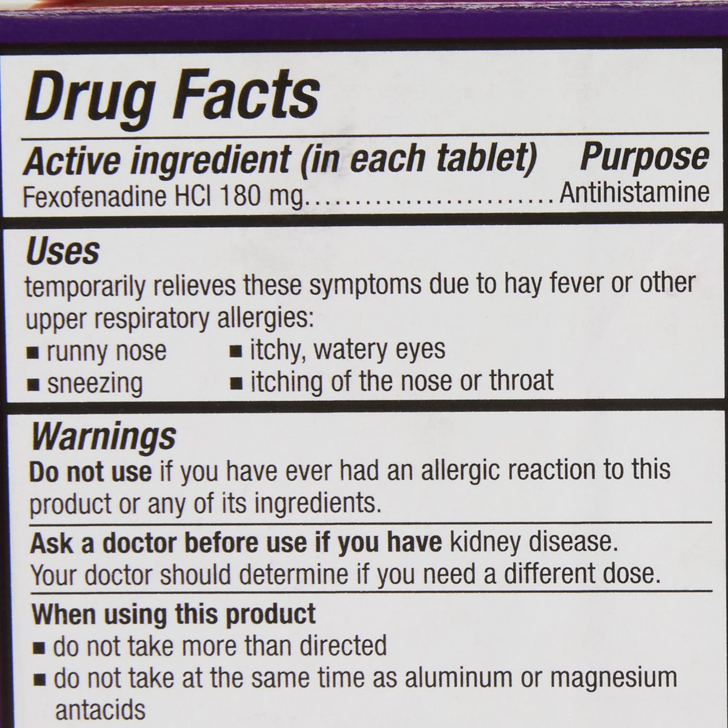 ALLEGRA 24HR, TAB 180MG ADLT (45/BT)