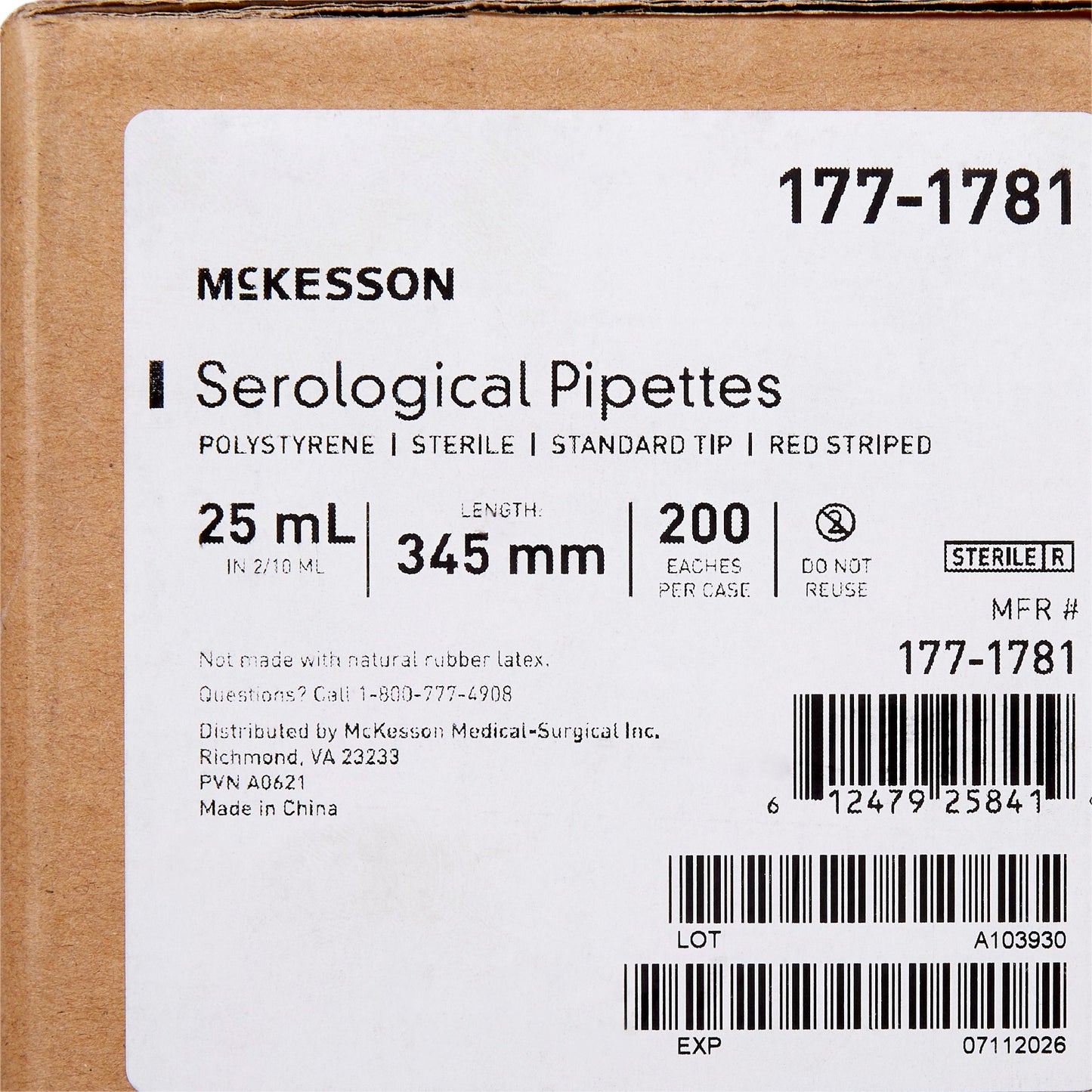 PIPETTE, SEROLOGICAL STD TIP STR RED BAND 25ML (200/CS)
