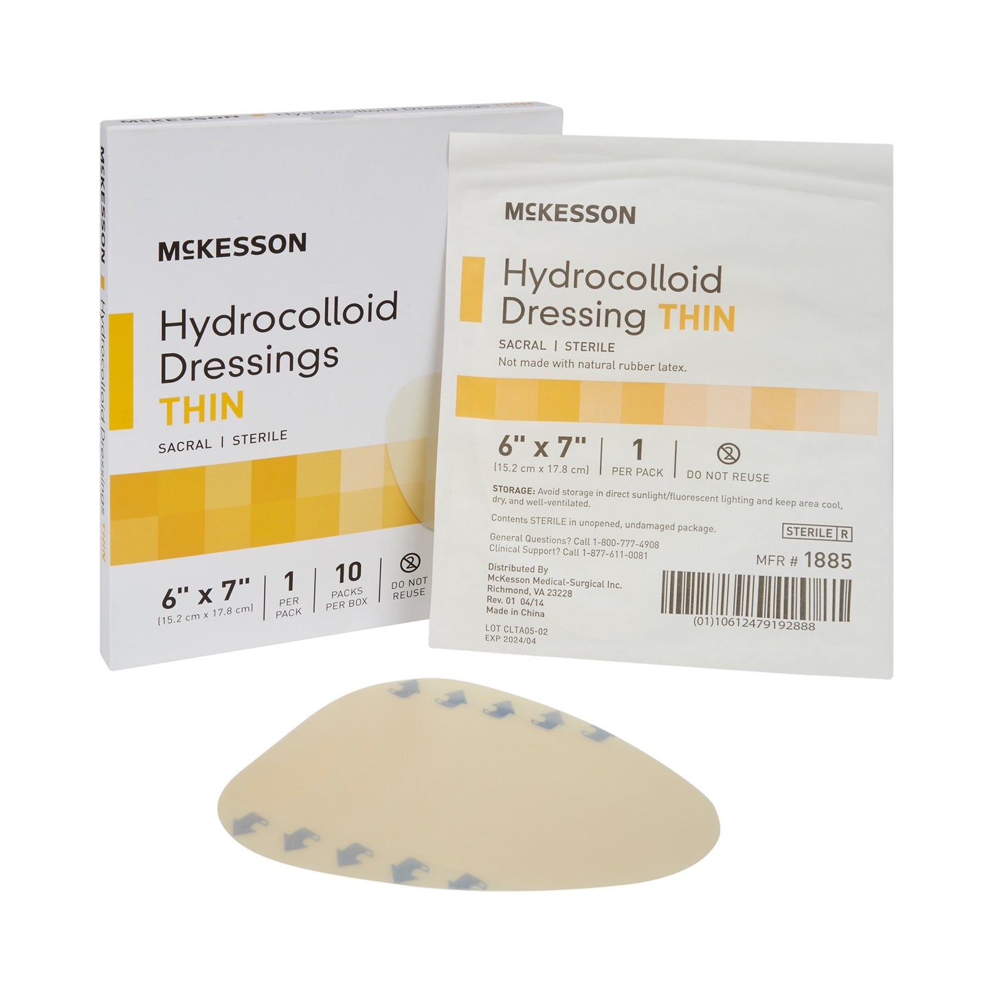 DRESSING, HYDROCOLLOID THIN STR SACRAL 6"X7" (10/BX)