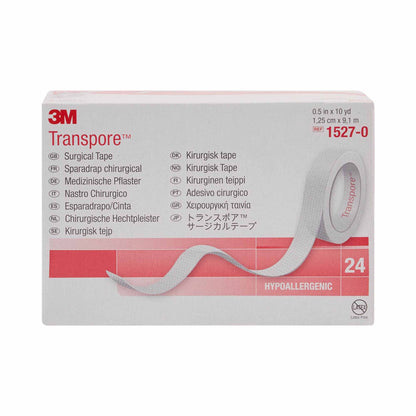 TAPE, ADHSV TRANSPORE 1/2"X10YDS (24RL/BX) 3M