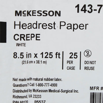 PAPER, HEADREST CREPE WHT 8.5"X125' (25RL/CS)