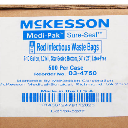 BAG, BIOHAZ GSET SL RED 24X24 7-10GL 1.2MIL (500/CS)