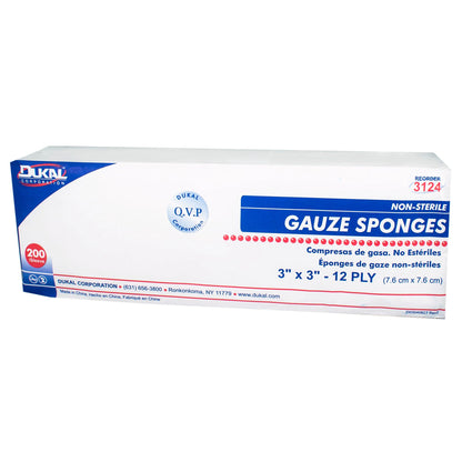 SPONGE, GAUZE 12PLY N/S 3"X3" (200/BG)
