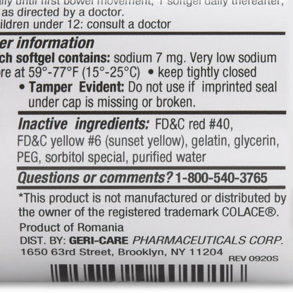 DOCUSATE SODIUM, CAP SGEL 100MG (100/BT 12BT/CS)