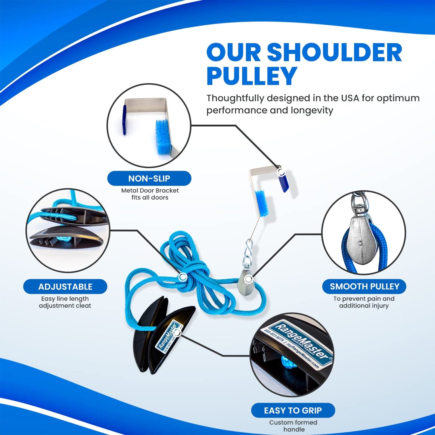 PULLEY, SHLDR THERAPY BLUE RNGR W/MTL BRCKT (50/CS