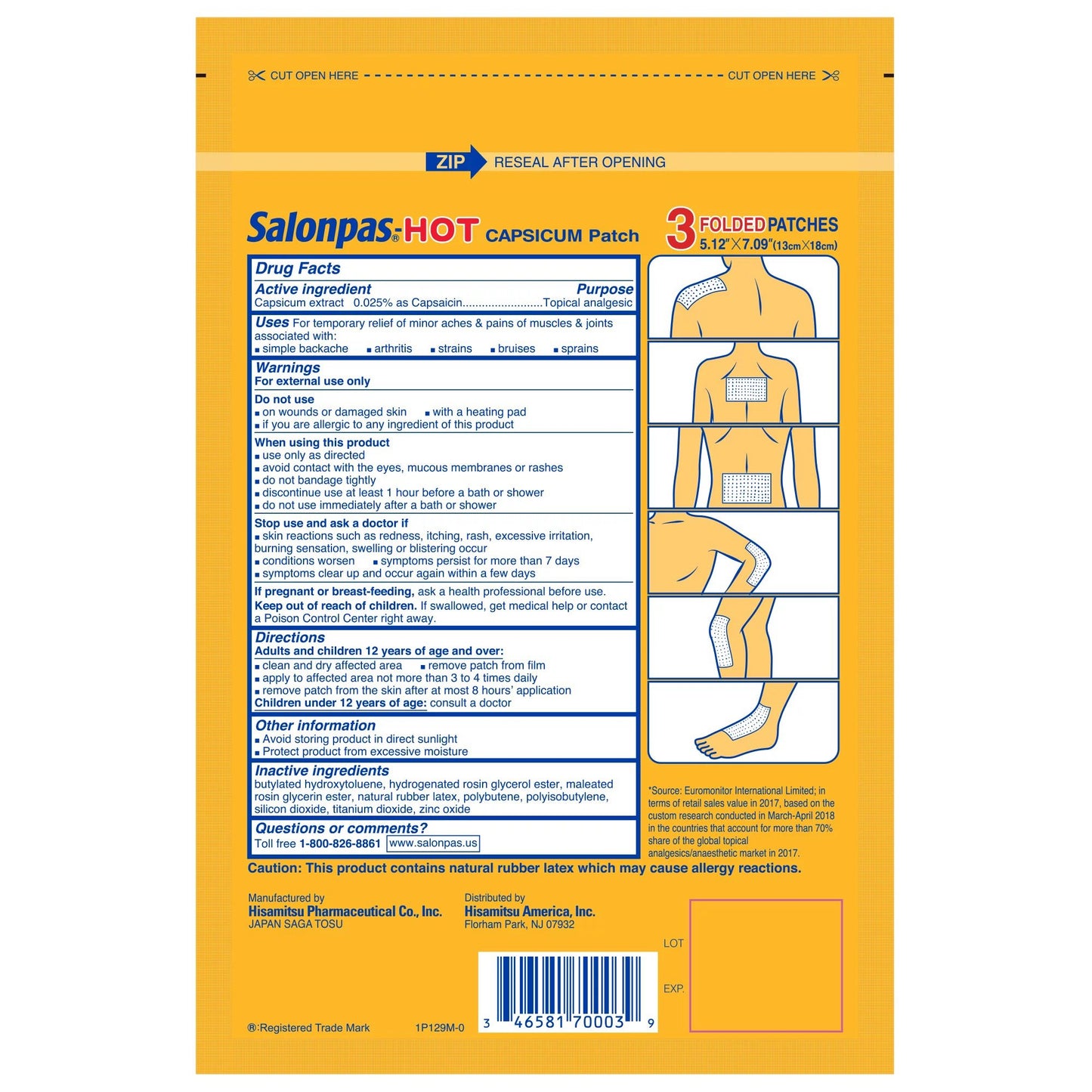 SALONPAS-HOT, PATCH CAPSICUM 5.12"X7.09" (3/CT)