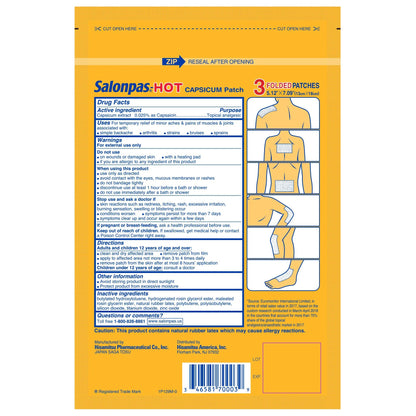 SALONPAS-HOT, PATCH CAPSICUM 5.12"X7.09" (3/CT)
