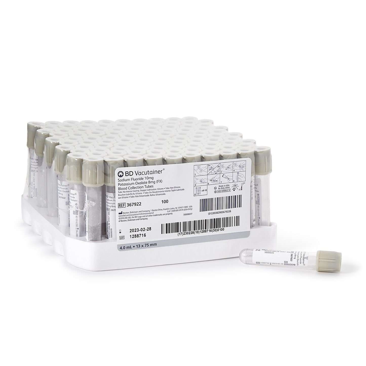 TUBE, BLD COL SODFL GRY 4ML PLAS VACUTAINER (100/BX 10BX/CS)