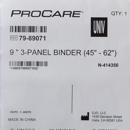 BINDER, 3PANEL 9" 45"-62" UNIV