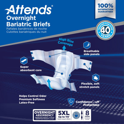 BRIEF, BARIATRIC ATTENDS OVERNIGHT 5XLG 115" (8/BG 4BG/CS)