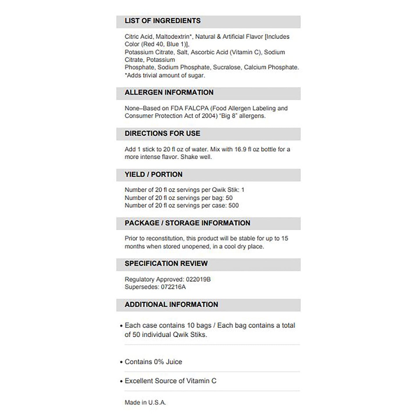 SQWINCHER ZERO, QWIK STIK FRT PNCH .11OZ (50/PK 10PK/CS)